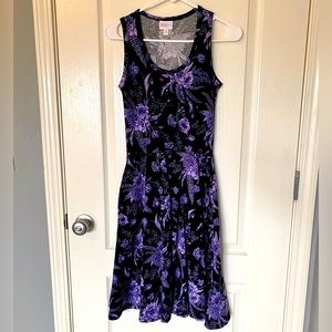 XXS LuLaRoe Floral Purple and Black Nicki Dress w/ Pockets